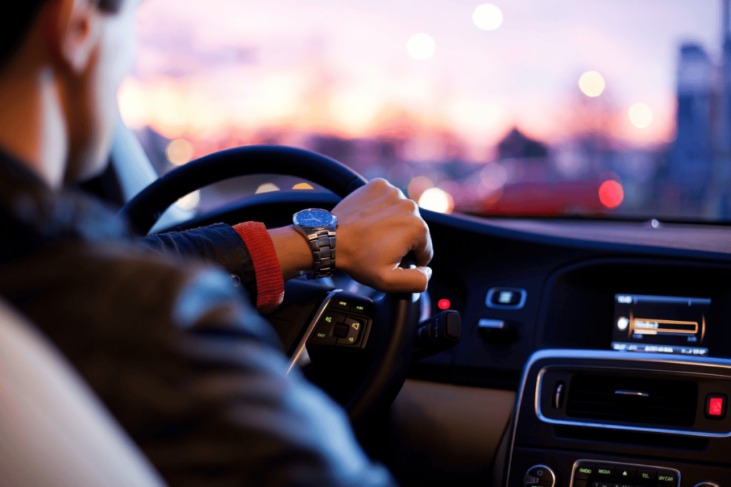 learn to drive. a photo of a driver sitting at the steering wheel.